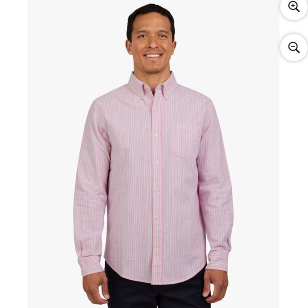 Chaps Men's Seashell Pink Long Sleeve Oxford Woven Shirt Pink/Blue Size M NWT